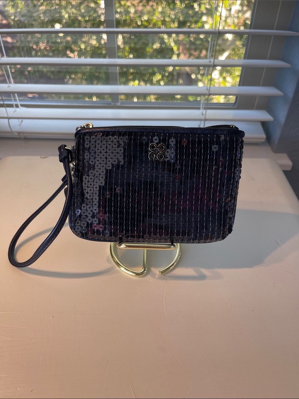 Coach Navy Sequin Wristlet Clutch